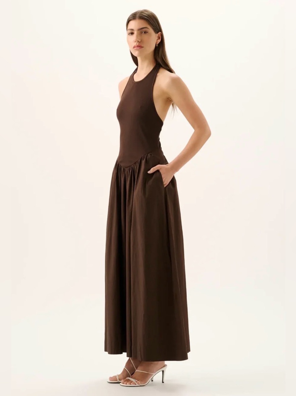 ROAME. Cody Rib Maxi Dress in Espresso NWT